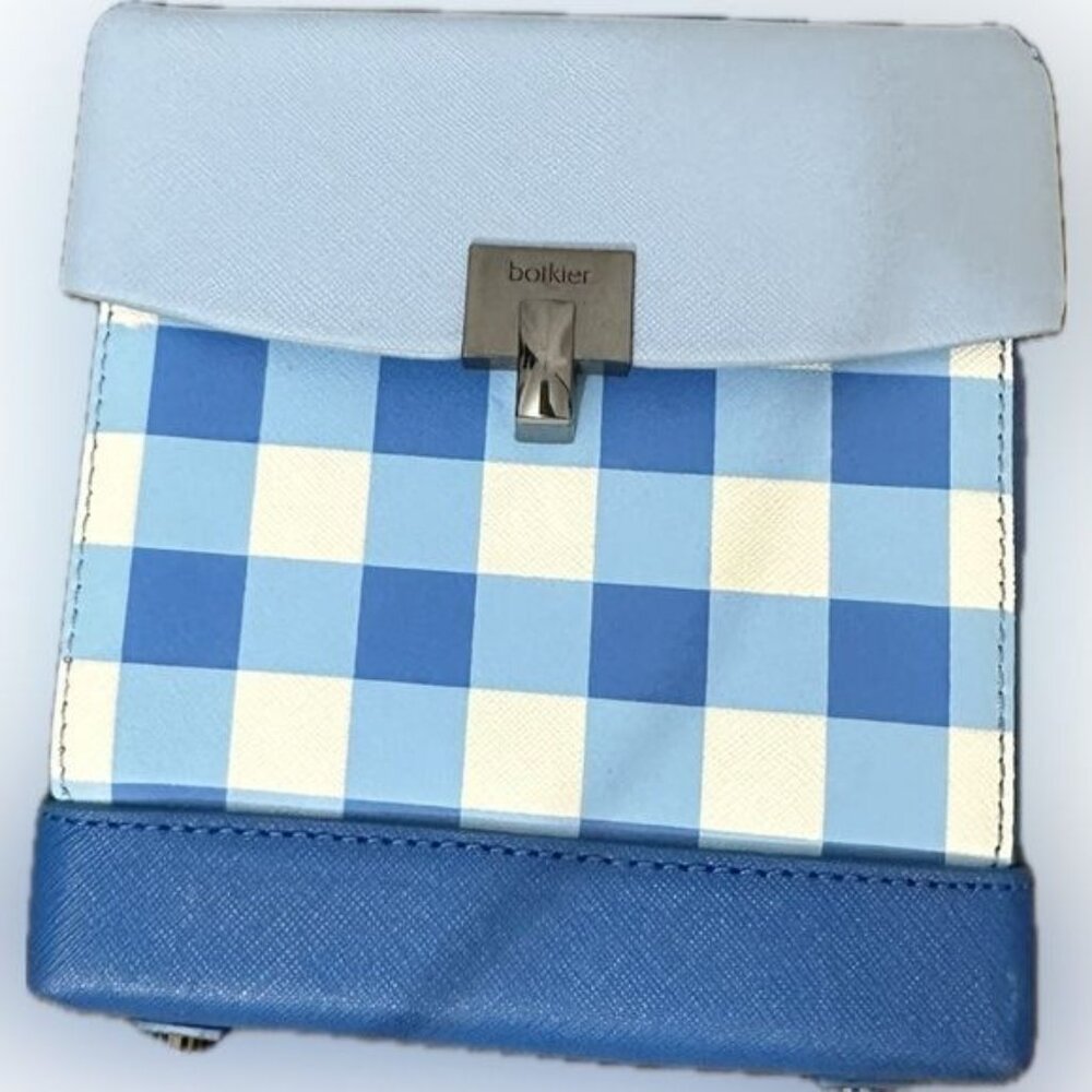 Botkier Lennox Blue White Plaid Purse Handbag Lunchbox NWOT - Picture 2 of 11